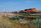 BNSF SD70ACe with Coal Train at Mullen, Nebraska Along U.S. Route 2 post card