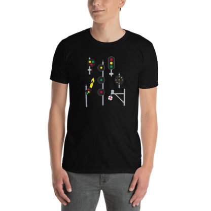 Man wearing railroad signal tee shirt