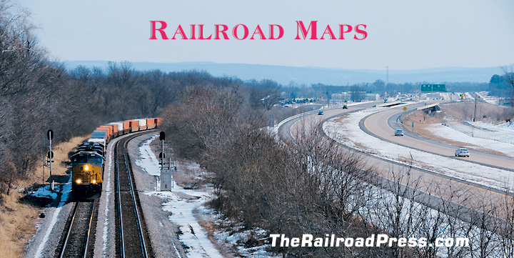 CSX Railroad Train Running Alongside West Virginia Route 9 with Railroad Maps heading
