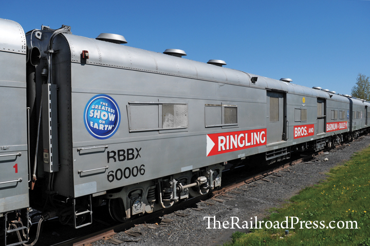 Ringling Brothers and Barnum & Bailey circus train elephant transport car RBBX 60006 at Wilkes-Barre, Pennsylvania, on April 27, 2016